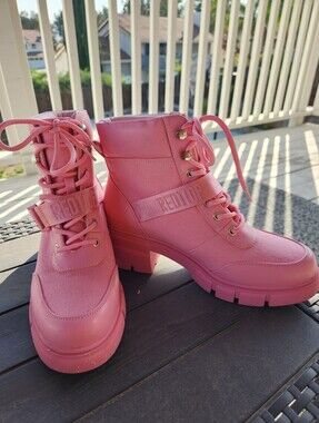Pink Lace-Up Combat Boots